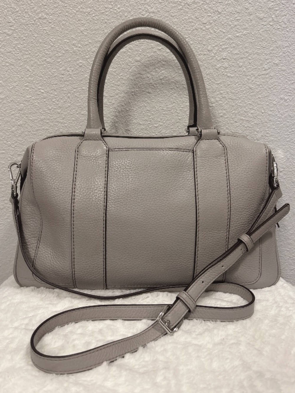 Michael Kors Gray Pebbled Leather Satchel Handbag w/ Crossbody & Silver Hardware - Picture 2 of 6